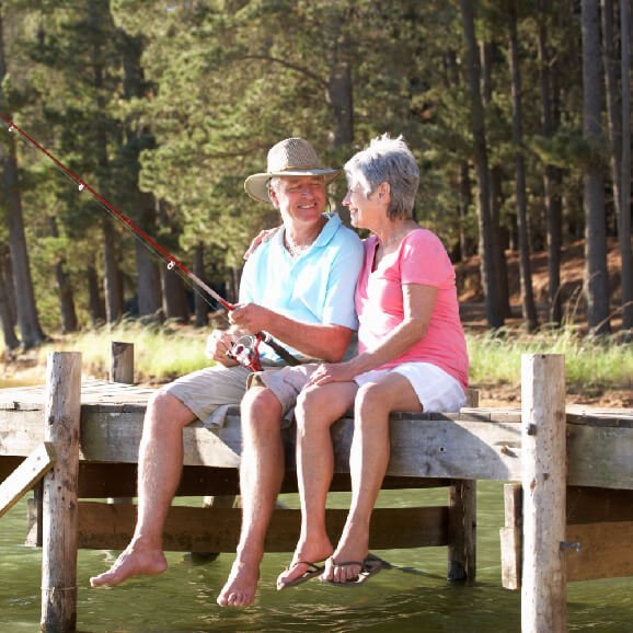 Couple fishing on lake | Pension freedoms